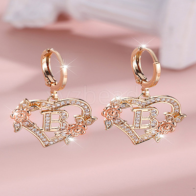 Heart Brass Micro Pave Clear Cubic Zirconia Hoop Earrings FS-WGD5D87-02-1
