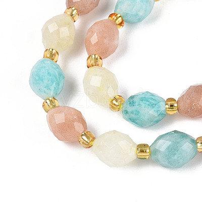 Natural Lemon Quartz & Flower Amazonite & Sunstone Beads Strands G-N358-04A-08-1