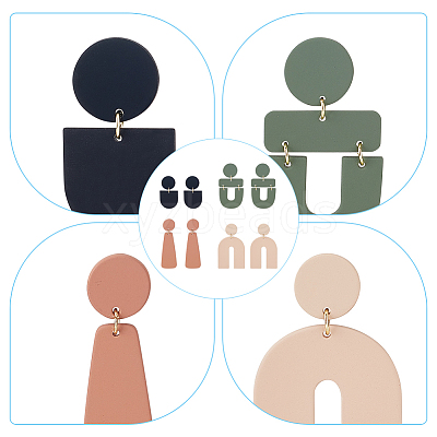 4 Pairs 4 Style Half Round & Arch & Trapezoid Acrylic Dangle Stud Earrings EJEW-AN0002-96-1