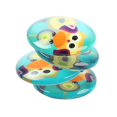 Cartoon Owl Printed Glass Half Round/Dome Cabochons GGLA-N004-10mm-B-1