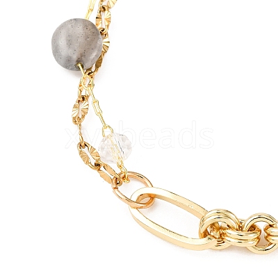 Brass Link Chain & 304 Stainless Steel Textured Dapped Chains Bracelets for Women BJEW-JB12481-03-1