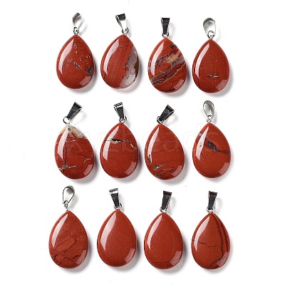 Teardrop Natural Red Jasper Pendants G-Q368-27-1