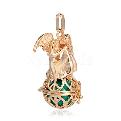 Golden Plated Brass Hollow Round Cage Pendants KK-J249-07G-1