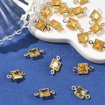 SHEGRACE Brass Pave Cubic Zirconia Square Connector Charms XGRQ2O088-440D-G-1