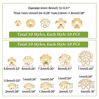 100Pcs 10 Styles 304 Stainless Steel Bead Caps STAS-UN0042-73-1