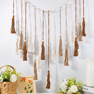Bohemian Hand-woven Cotton Rope Tassel with Wood Beads Wall Hanging Ornaments FIND-WH20019-136A-03-1