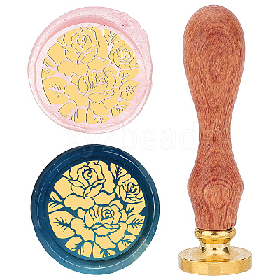 Brass Wax Seal Stamp with Wood Handle AJEW-WH0412-0007-1