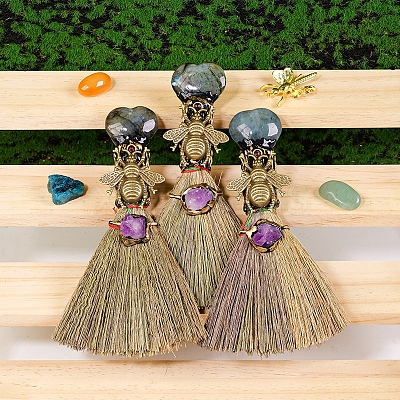 Natural Labradorite Heart Magic Broom PW-WG27934-01-1