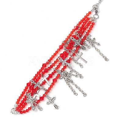 Red Glass Multi-Strand Beaded Bracelets BJEW-JB10709-1