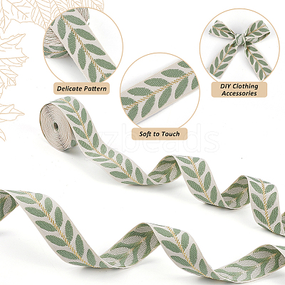 3 Yards Polyester Leaf Jacquard Ribbons SRIB-WH20020-020A-1