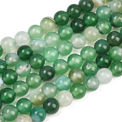 Natural Striped Agate/Banded Agate Bead Strands G-G962-6mm-02-1