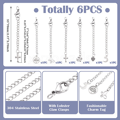 6Pcs 304 Stainless Steel Ends Chains FIND-TA0010-79-1