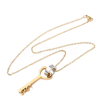 304 Stainless Steel Love Key Pendant Necklaces for Women NJEW-B149-03GP-1