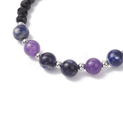 6Pcs 6 Colors Natural & Synthetic Gemstone & Glass Round Beaded Bracelets for Women BJEW-JB12210-1