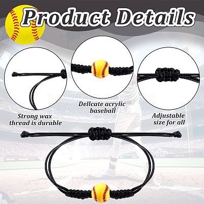 60Pcs Baseball Acrylic Braided Bead Bracelets BJEW-WA0001-05-1