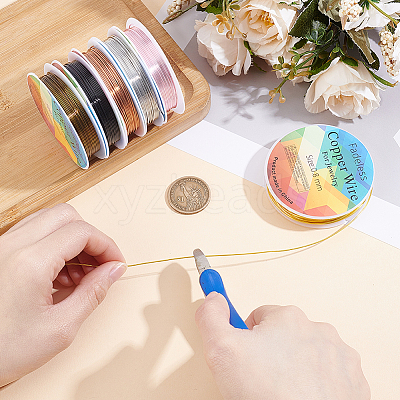 6 Rolls 6 Colors Round Copper Jewelry Wire CWIR-BBC0001-13-1