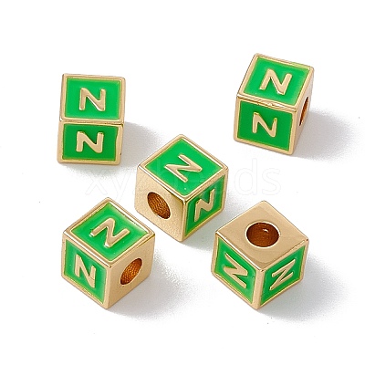 Rack Plating Brass Enamel Beads KK-B060-04G-02N-1