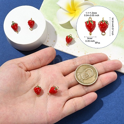 5Pcs Brass FireBrick Enamel Connector Charms KK-CJ0003-26B-1