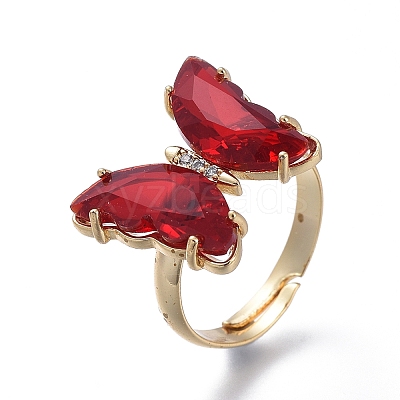 Adjustable Brass Glass Finger Rings RJEW-P148-A01-04-1