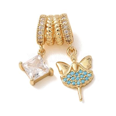 Brass Micro Pave Cubic Zirconia European Dangle Charms CU-CBA2C2D-17G-02-1