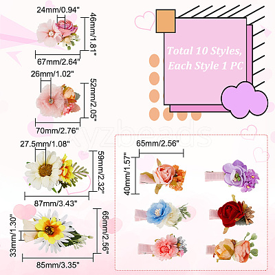 10Pcs 10 Styles Simulation Flower Cloth Alligator Hair Clips PHAR-GA0001-01-1