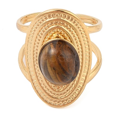 Oval Natural Tiger Eye Finger Rings RJEW-Z057-14G-01-1