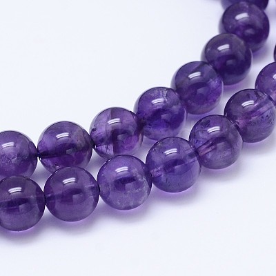 Natural Amethyst Round Bead Strands G-M212-8mm-02B-1