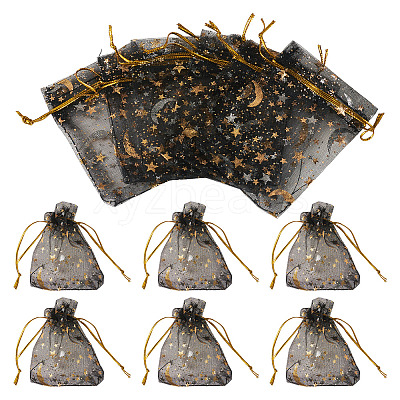 30Pcs Gold Stamping Moon Star Organza Drawstring Gift Bags ABAG-TA0002-21E-1