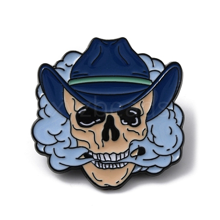 Halloween Alloy Enamel Smoky Skull Brooch Pins JEWB-R021-03B-1
