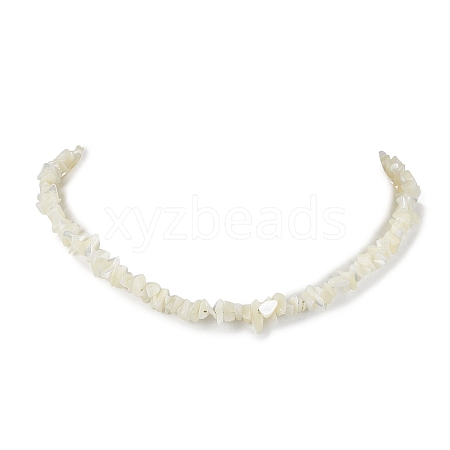 Bohemia Natural White Mother of Pearl Shell Chip Beaded Necklaces NJEW-JN04784-01-1