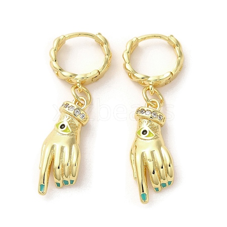 Palm with Horse Eye Real 18K Gold Plated Brass Dangle Hoop Earrings EJEW-Q797-21G-02-1