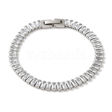 304 Stainlessa Steel Pave Clear Cubic Zirconia Rectangle Link Chain Bracelets for Women BJEW-Z066-01P-03-1