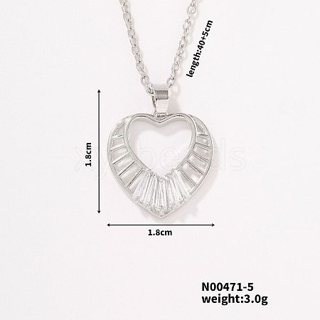 Fashionable and Elegant Brass Pave Clear Cubic Zirconia Heart Pendant Necklaces for Women LE2728-1-1