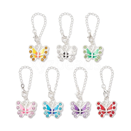 7Pcs 7 Colors Butterfly Alloy Rhinestone & Enamel Cup Charms HJEW-JM02864-1