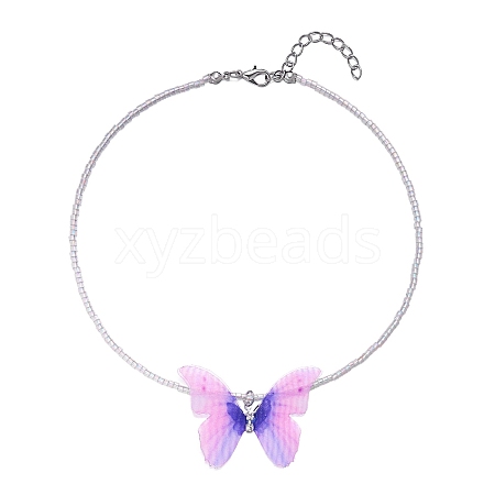 Boho Glass Seed Beaded Butterfly Pendant Necklaces PW-WG062E1-03-1