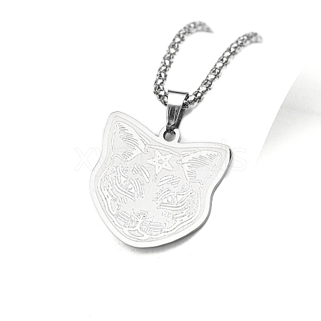 Star Cat Shaped Stainless Steel Pendant Necklaces PW-WGC8410-02-1