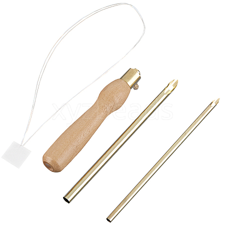 Wood Handle Brass Punch Embroidery Needle Pen & Easy Automatic Threader Set DIY-WH0453-88C-1