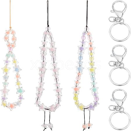 Olycraft 3Pcs 3 Style Transparent Acrylic Beads and Glass Seed Beads Mobile Strap KEYC-OC0001-18-1