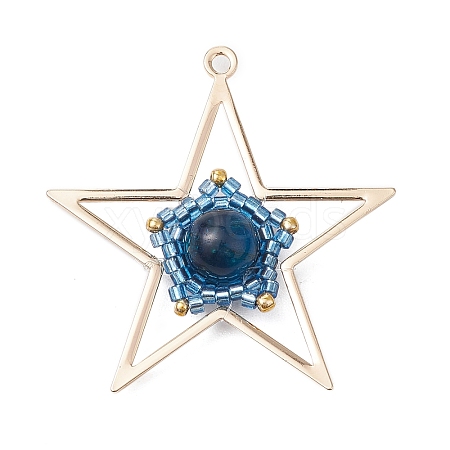 Natural Tiger Eye(Dyed & Heated) & Handmade Glass Seed Beaded Star Pendants PALLOY-MZ00496-01-1