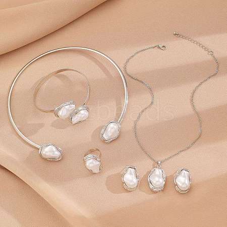 Oval Alloy & Plastic Pearl Jewelry Sets WGB491C-24-1