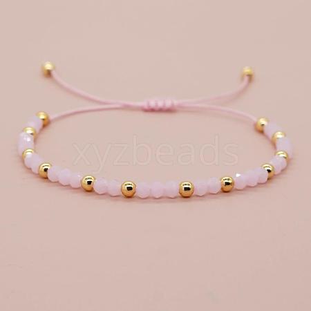 Glass & Brass Round Beads Braided Bead Bracelets RD6595-4-1