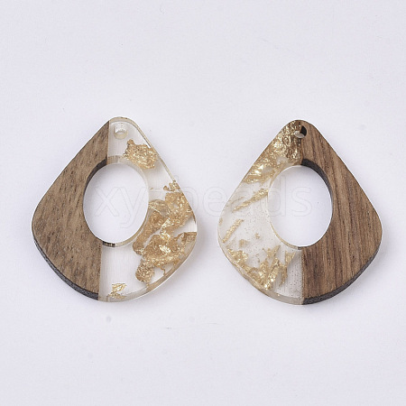 Transparent Resin & Walnut Wood Pendants X-RESI-S358-06-A01-1