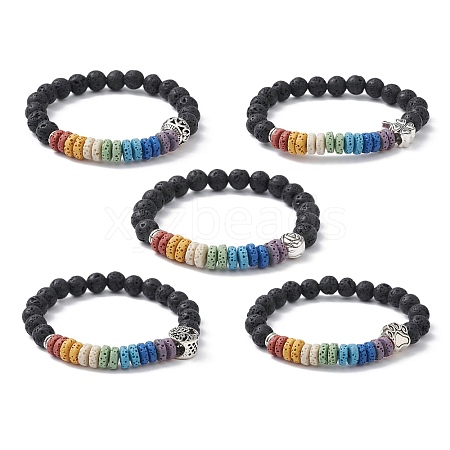 Colorful Dyed Natural Lava Rock Beaded Stretch Bracelets BJEW-JB09684-1