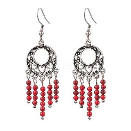 Synthetic Turquoise Beaded Chandelier Earrings EJEW-JE06190-1