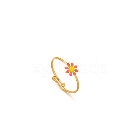 Daisy 304 Stainless Steel Enamel Open Cuff Rings for Women RJEW-M061-01G-07-1