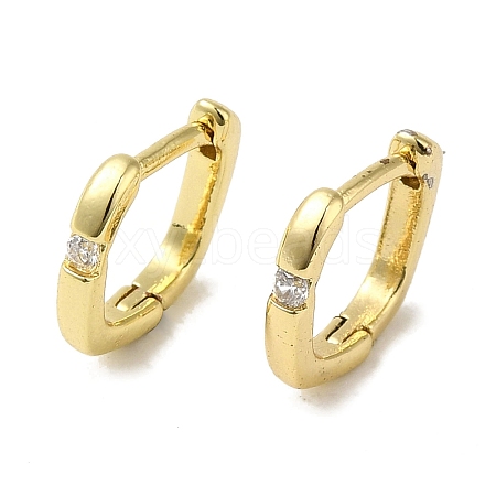 Square Brass Pave Clear Cubic Zirconia Huggie Hoop Earrings for Women EJEW-C097-08G-06-1