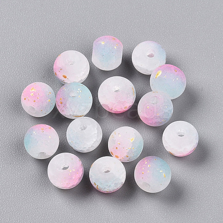 Frosted Baking Paint Crackle Glass Beads with Glitter Powder X1-DGLA-T004-6mm-01L-1