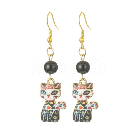 Rack Plating Alloy Cat Shape Dangle Earrings EJEW-JE05446-02-1