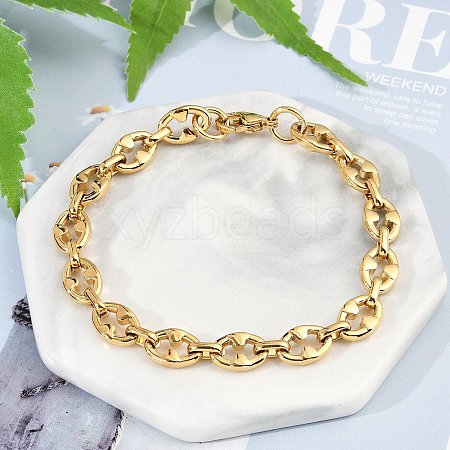 304 Stainless Steel Oval Link Chain Bracelets for Women Men BJEW-F488-48A-G-1