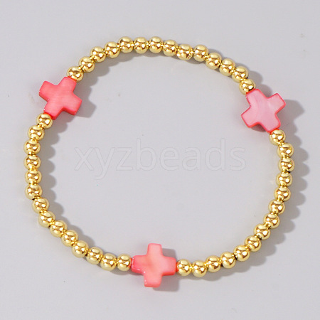 Summer Vacation Style Brass and Cross Shell Bead Bracelet for Women SV5918-6-1